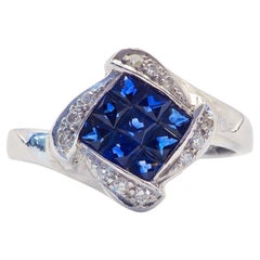 18K White Gold 1.30ct Invisible Squared Sapphire & 0.10ct Diamond Ring