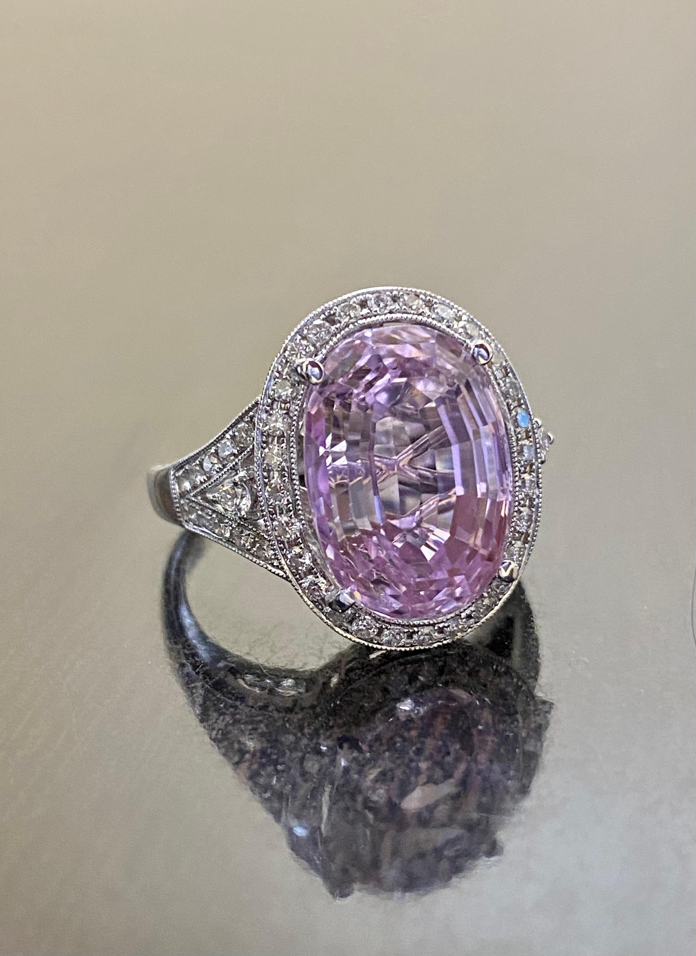 18K White Gold 13.18 Carat Kunzite Halo Diamond Engagement Ring For Sale 4