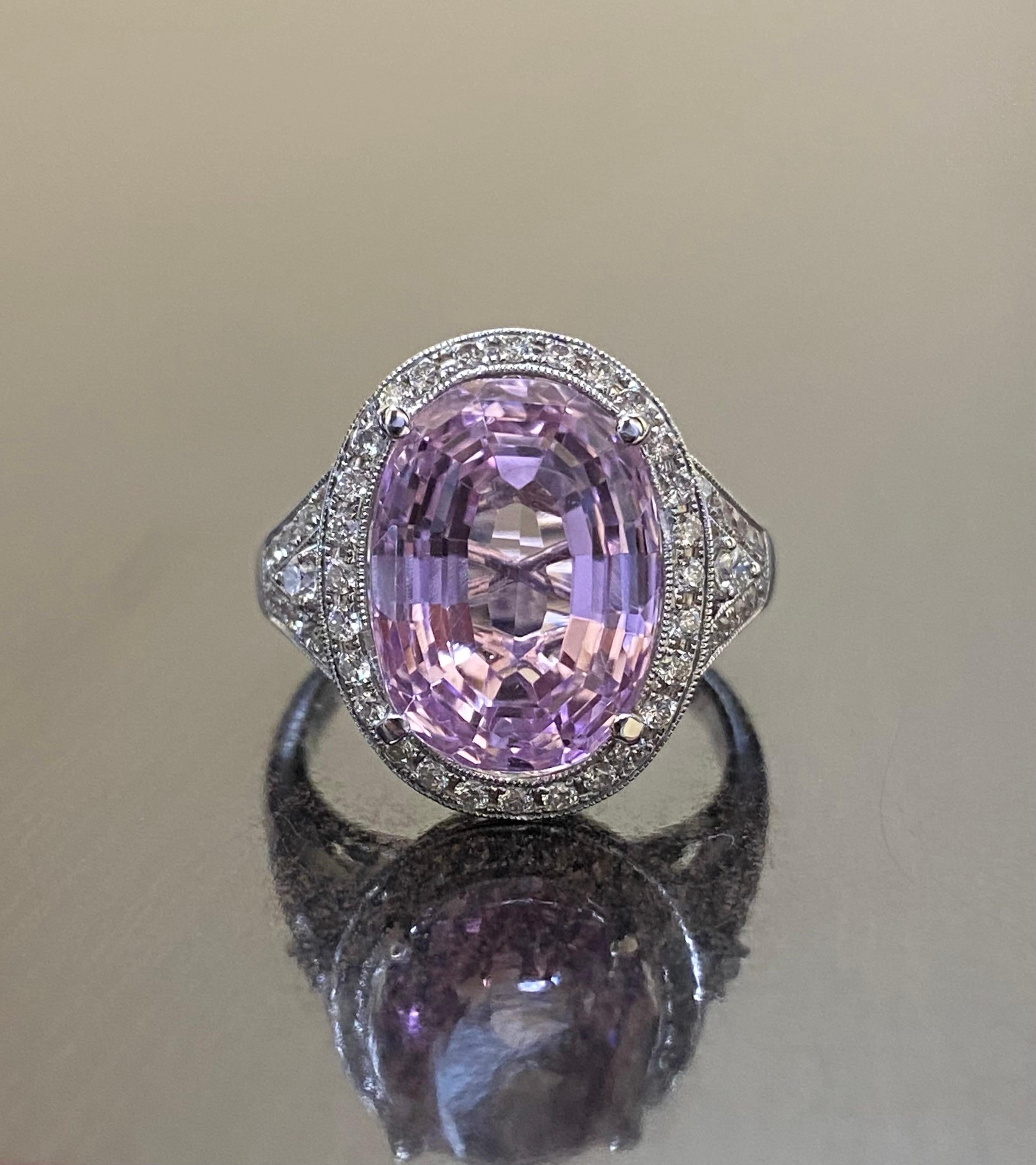 18K White Gold 13.18 Carat Kunzite Halo Diamond Engagement Ring For Sale 5
