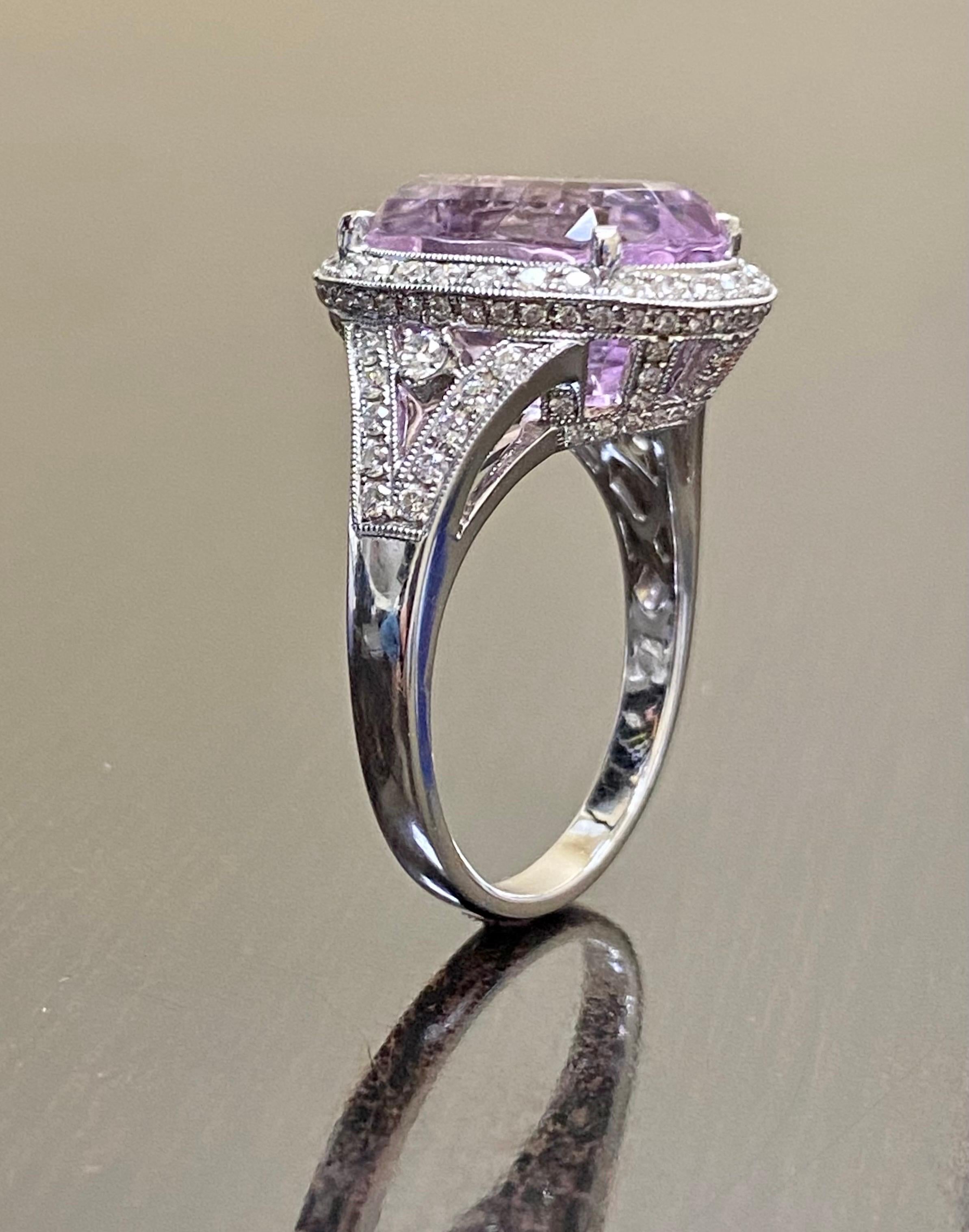 Modern 18K White Gold 13.18 Carat Kunzite Halo Diamond Engagement Ring For Sale