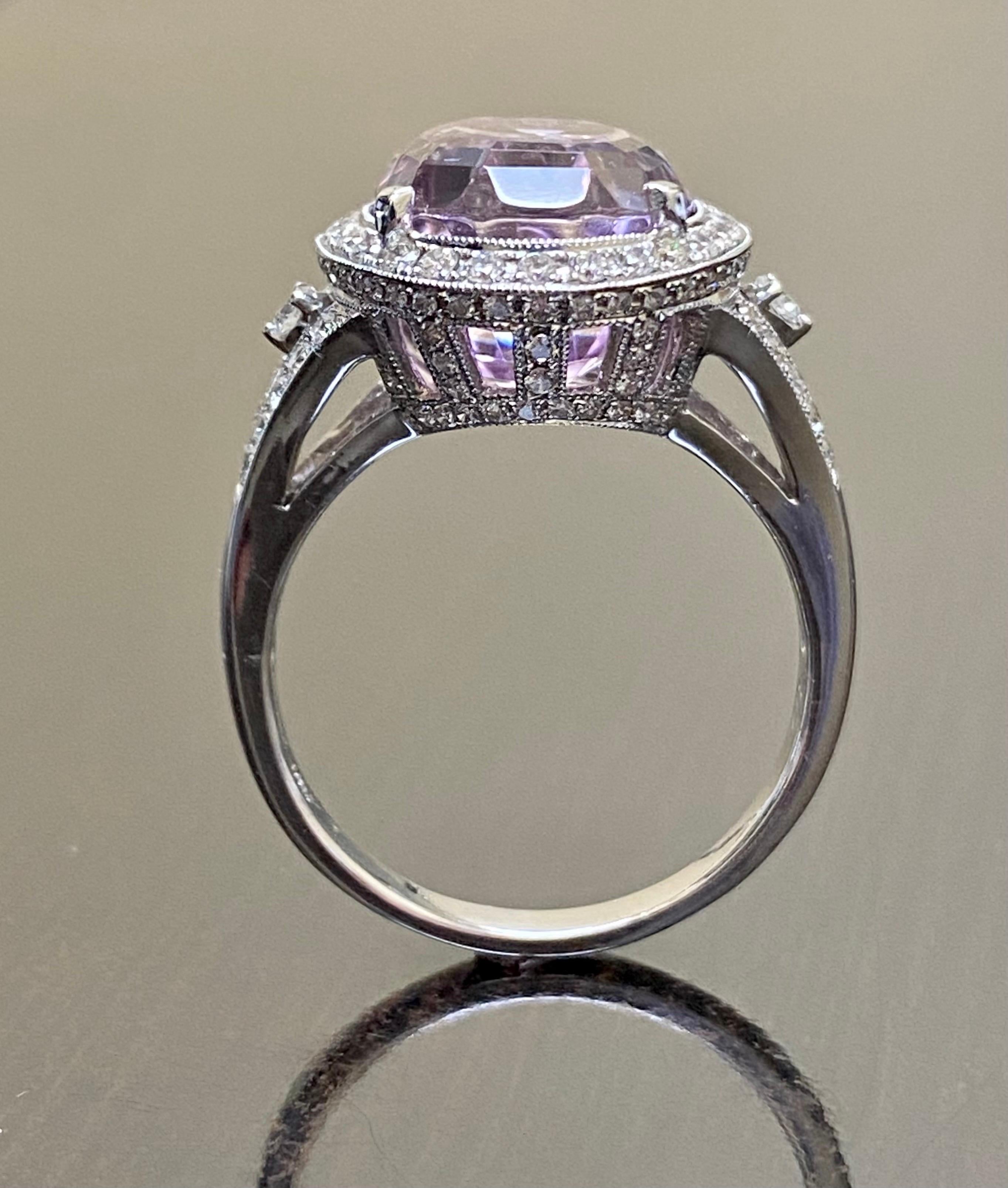Oval Cut 18K White Gold 13.18 Carat Kunzite Halo Diamond Engagement Ring For Sale