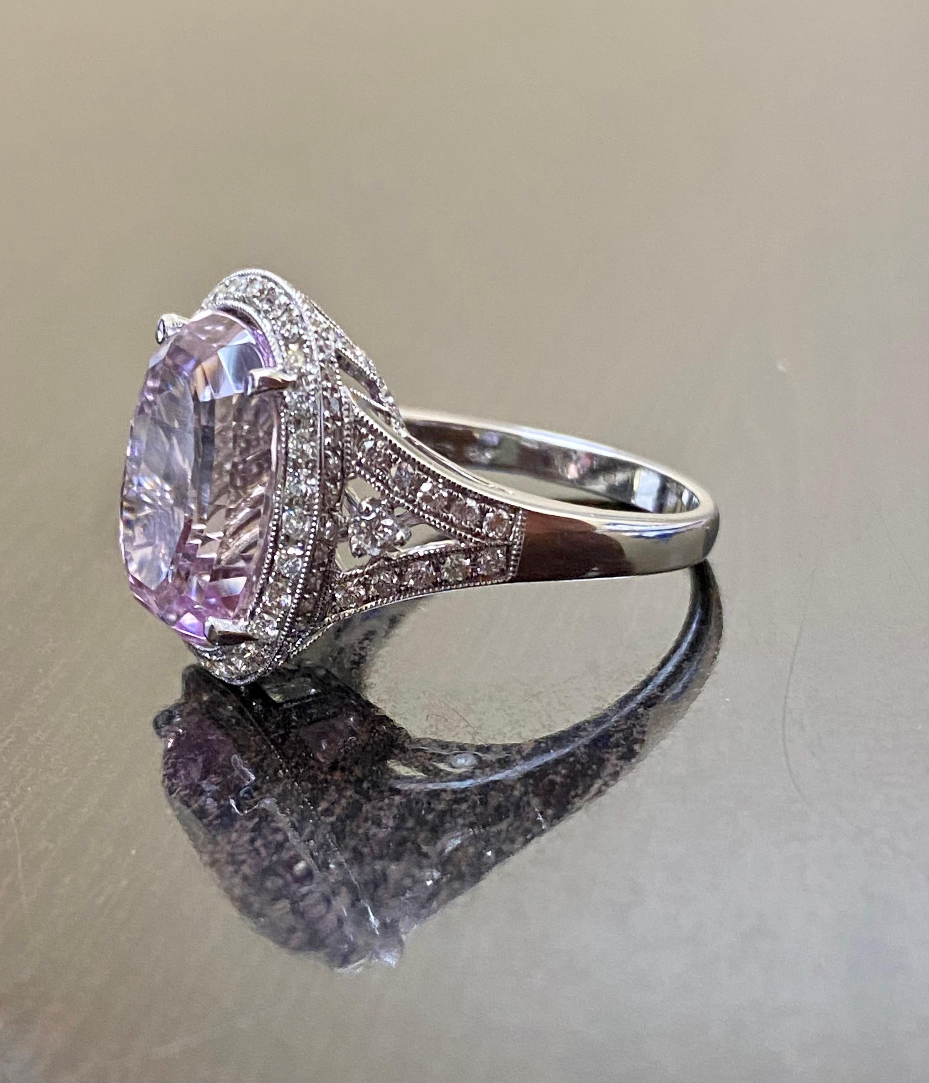Women's 18K White Gold 13.18 Carat Kunzite Halo Diamond Engagement Ring For Sale