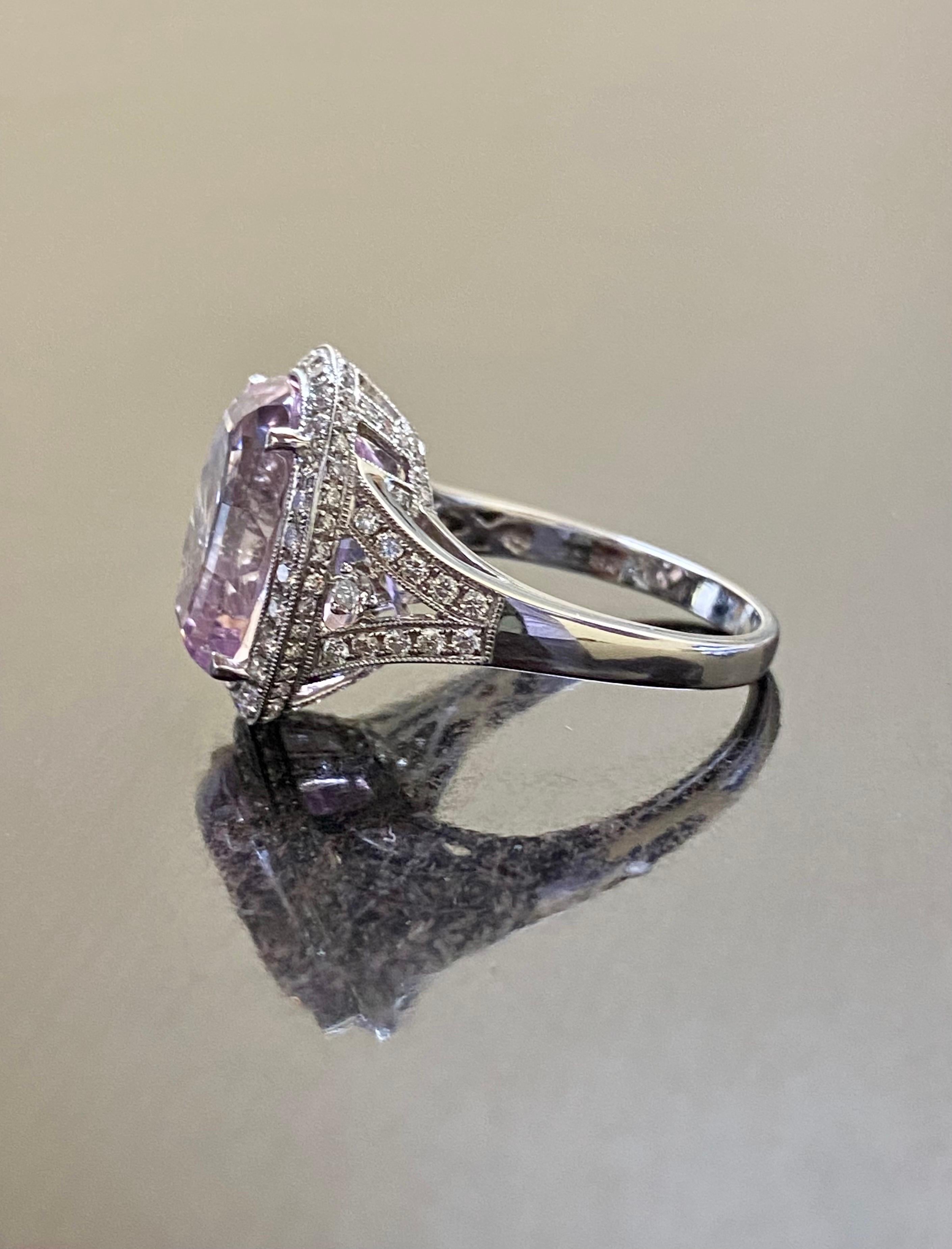 18K White Gold 13.18 Carat Kunzite Halo Diamond Engagement Ring For Sale 1