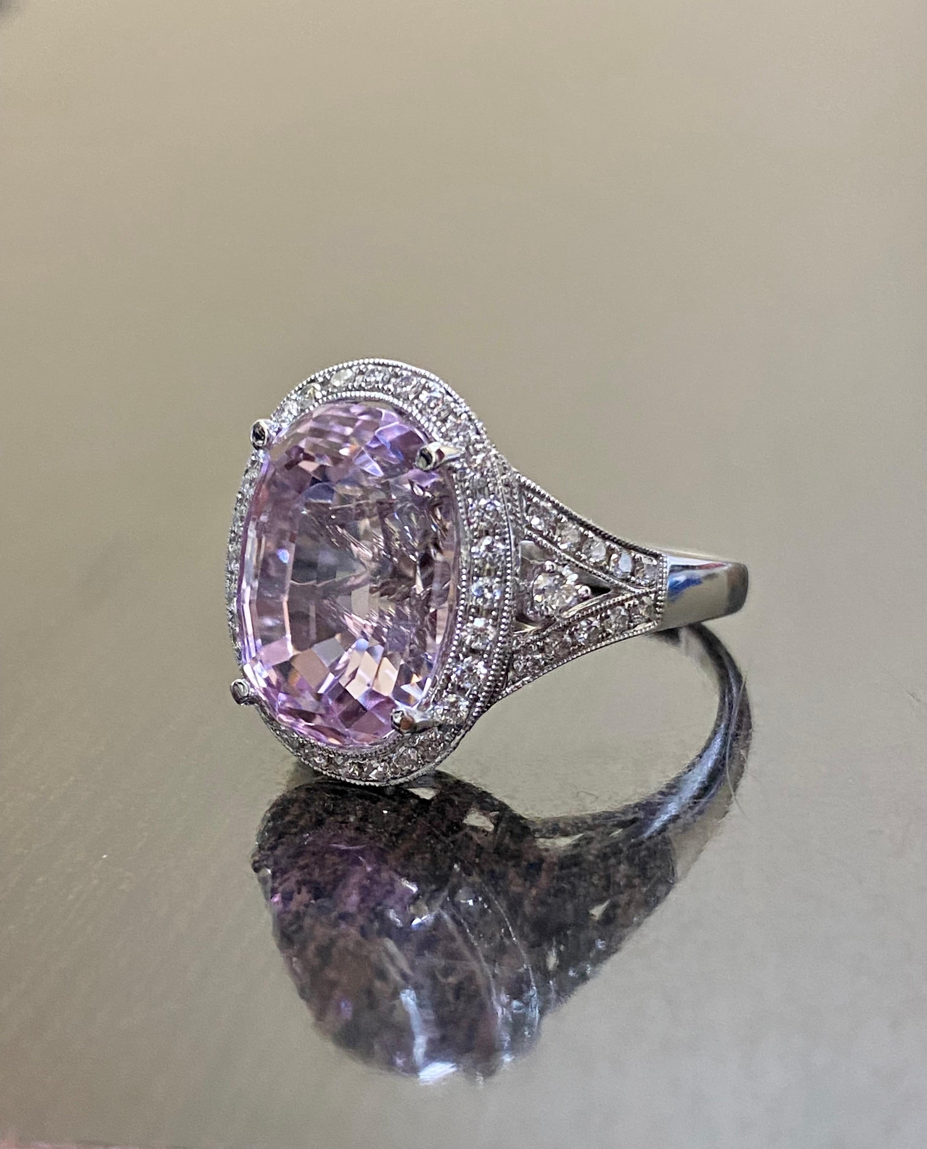 18K White Gold 13.18 Carat Kunzite Halo Diamond Engagement Ring For Sale 2