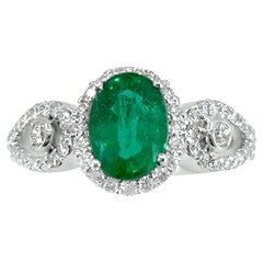 18K White Gold 1.31cts Emerald and Diamond Ring, Style# RC3040
