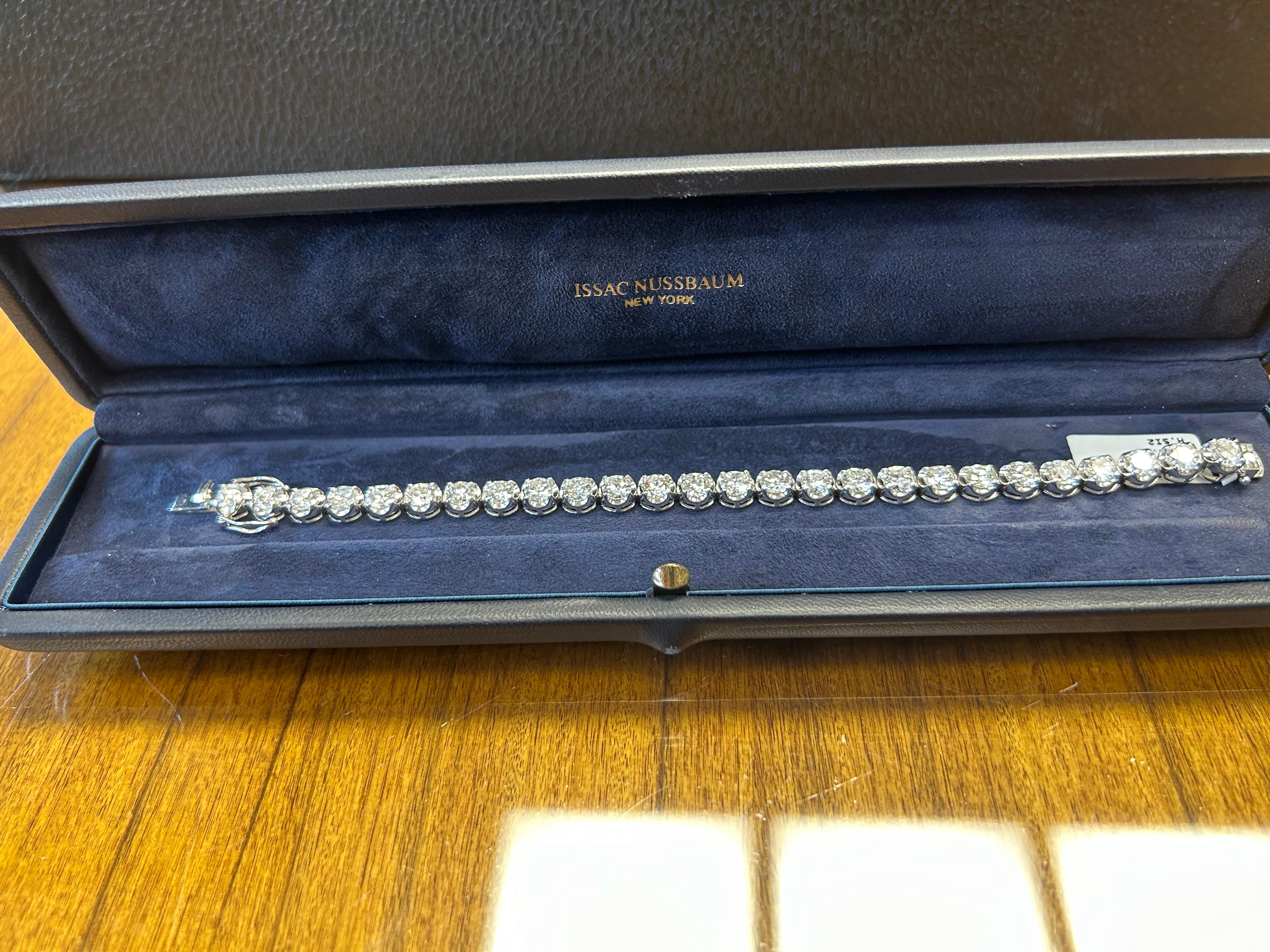 Moderne Issac Nussbaum Bracelet Tennis en or blanc 18 carats 13.26 carats de diamants ronds en vente