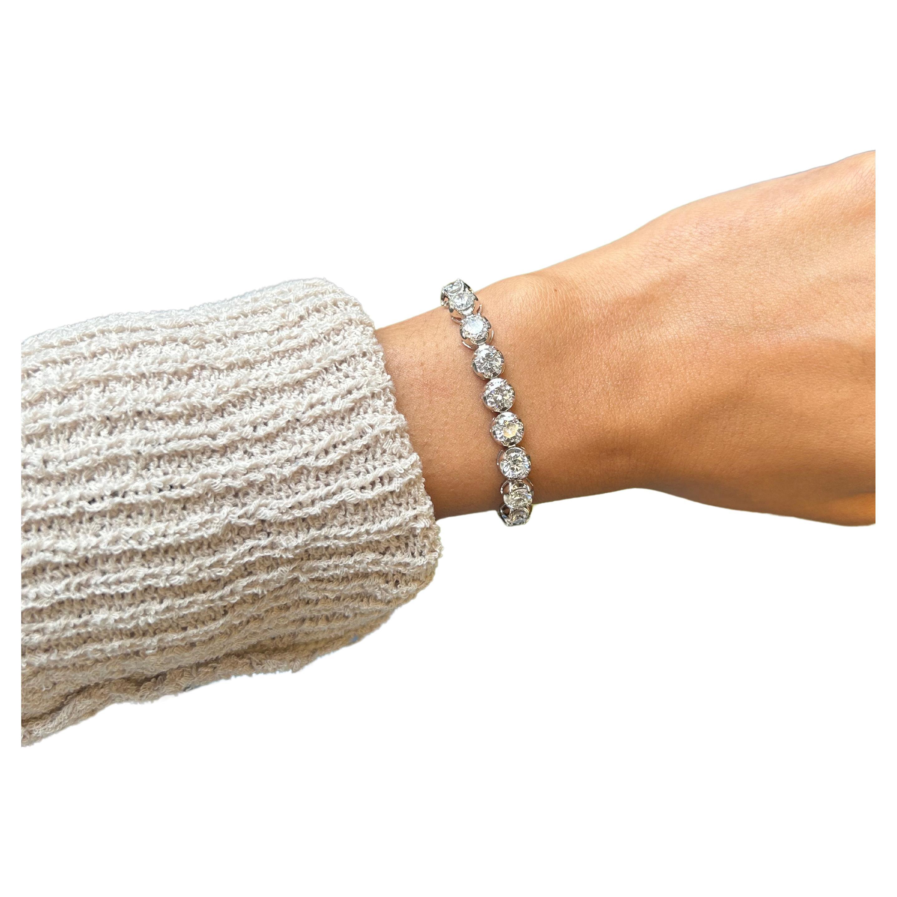 Bracciale tennis con diamanti rotondi Issac Nussbaum in oro bianco 18 carati (13,26 carati)