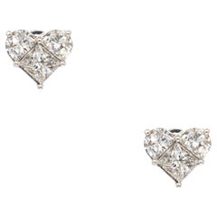Clous d'oreilles cœur en or blanc 18 carats avec diamants naturels brillants ronds de 1,32 carat