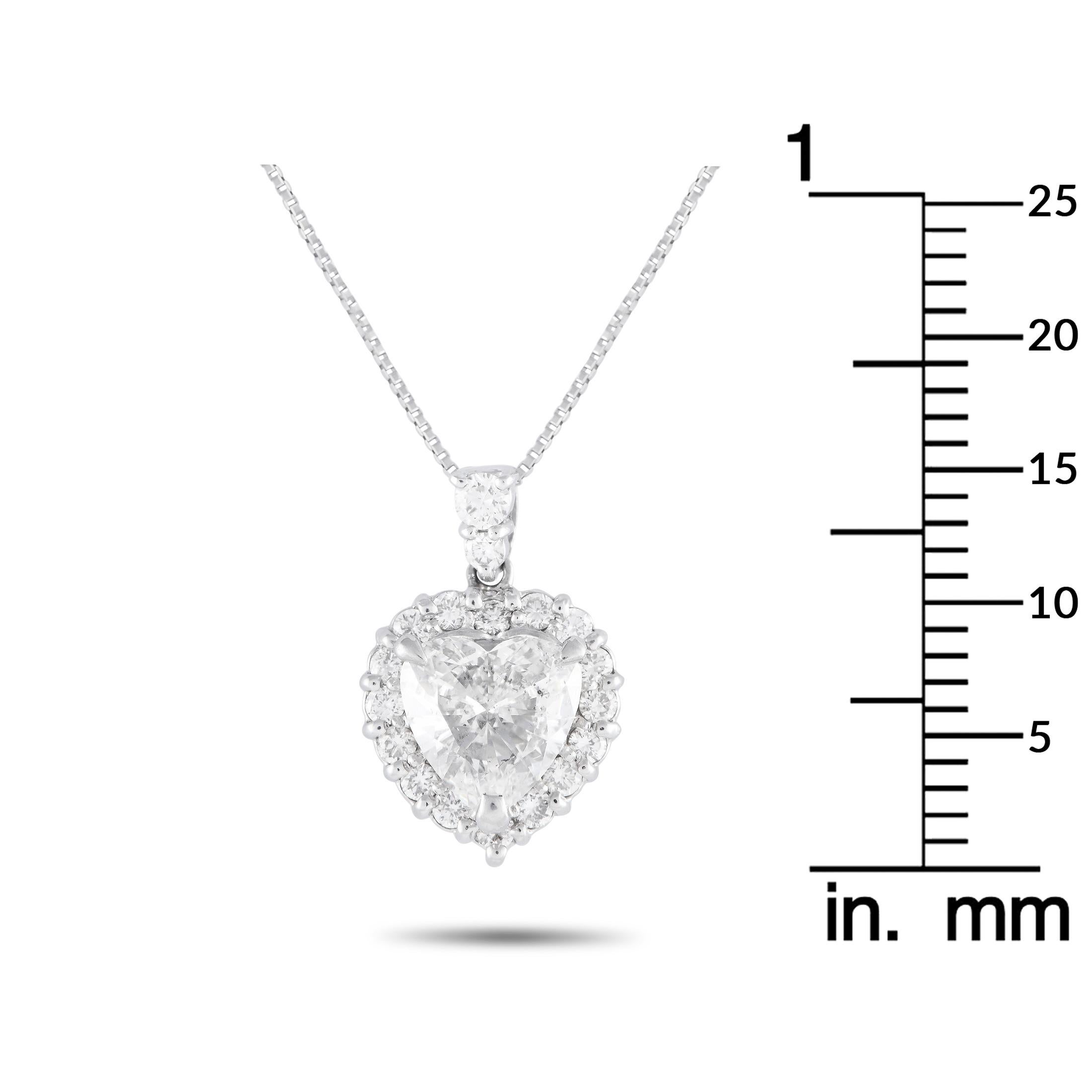 18K White Gold 1.33ct Diamond Pendant Necklace In Excellent Condition For Sale In Southampton, PA