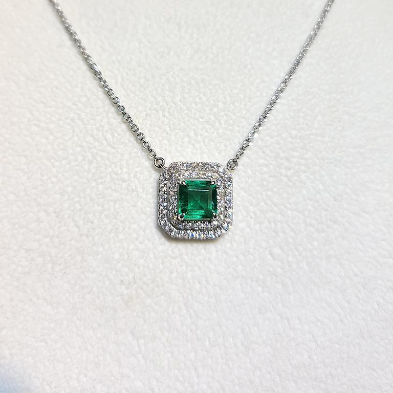 Beautiful green zambia emerald and diamond necklace with high quality and fine workmanship

1 Emerald - 1.33ct       No cert / Zambia
Carat Weight:  1.33ct   
Origin: Zambia
White Diamond Weight: 0.36 ct / Dia 56 pcs
16in