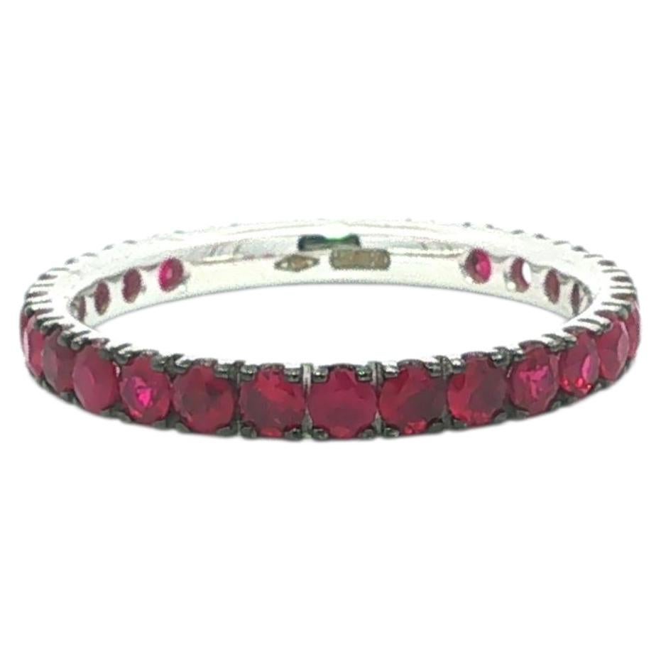 18k White Gold 1.35ctw Round Vivid Red Ruby Low Profile Eternity Band Ring
