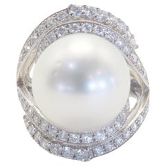 18 Karat Weißgold 13,5 mm Südseeperle & 1,18 Karat Diamant-Cocktailring
