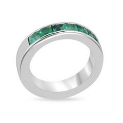 18K White Gold 1.35tcw Princess Cut Emerald Wedding Band, Unisex Medium Green