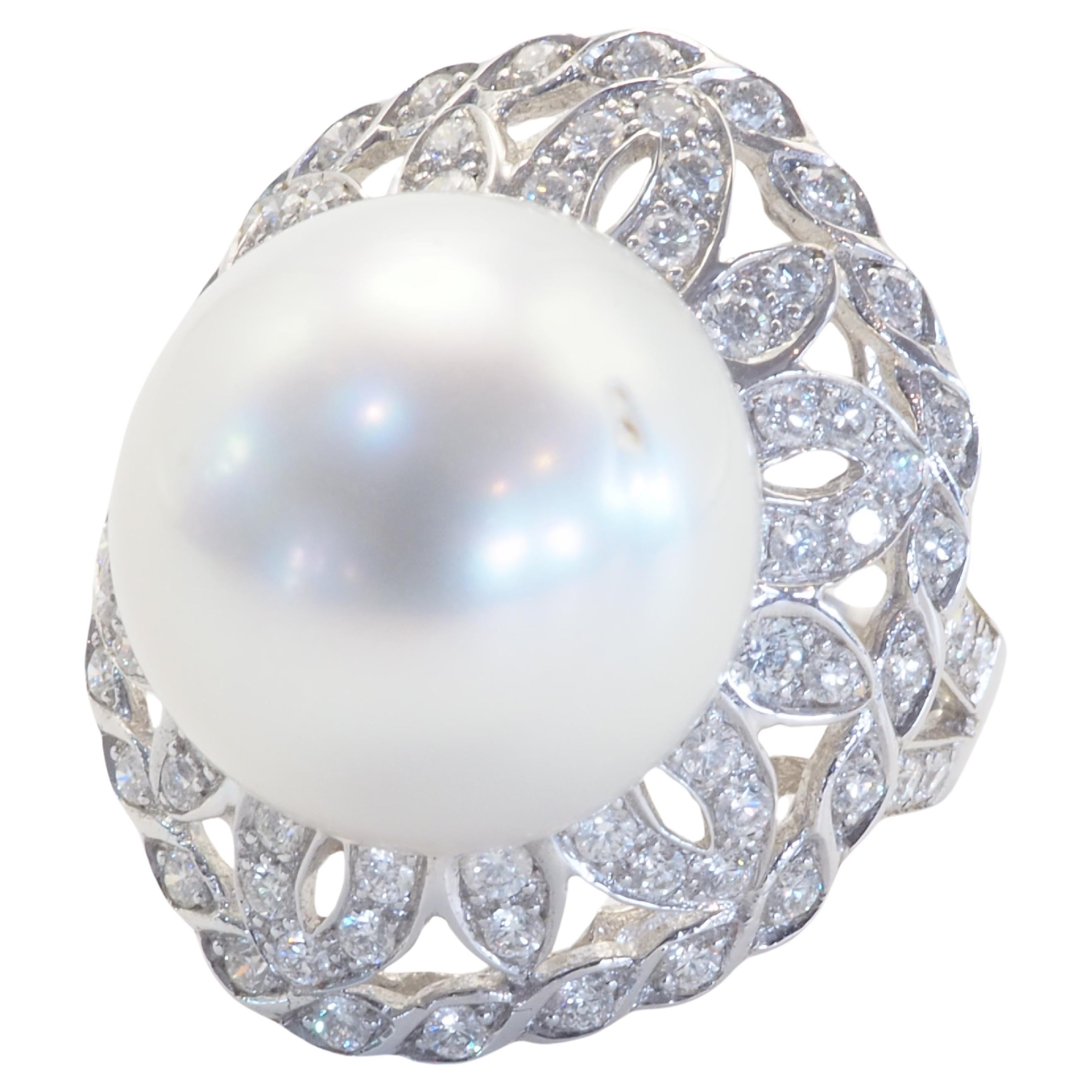 18k White Gold 13.6mm South Sea Pearl & 0.92ct Diamond Cocktail Ring