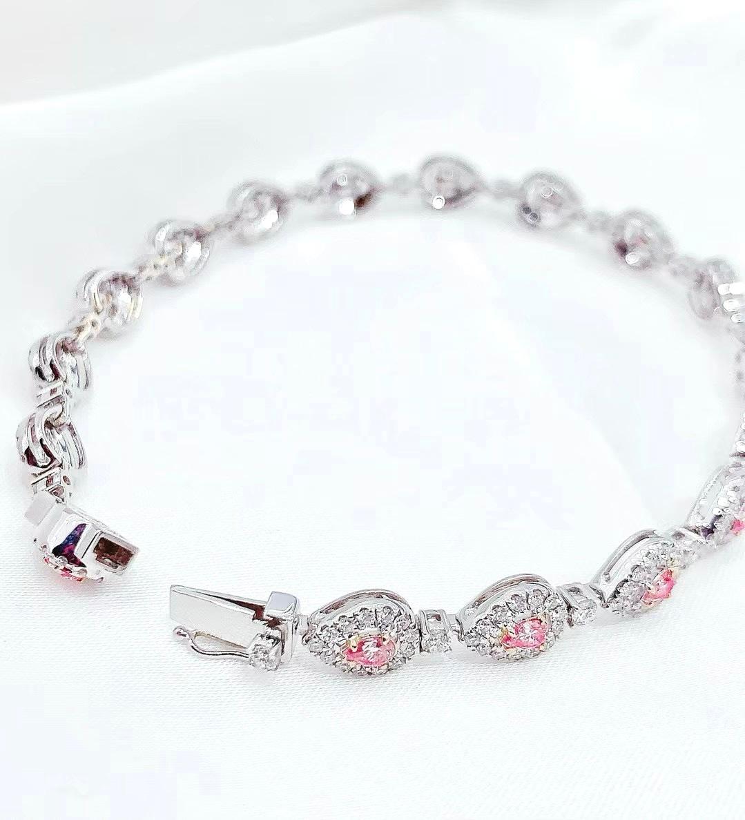 18K Weißgold 1,39 CT Pink Diamond Armband mit Diamanten (Tropfenschliff) im Angebot