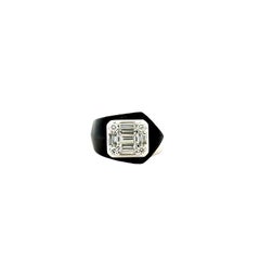 18k White Gold 1.39ctw Round Brilliant and Baguette Diamond Black Accent Ring