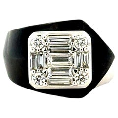 18k White Gold 1.39ctw Round Brilliant and Baguette Diamond Black Accent Ring