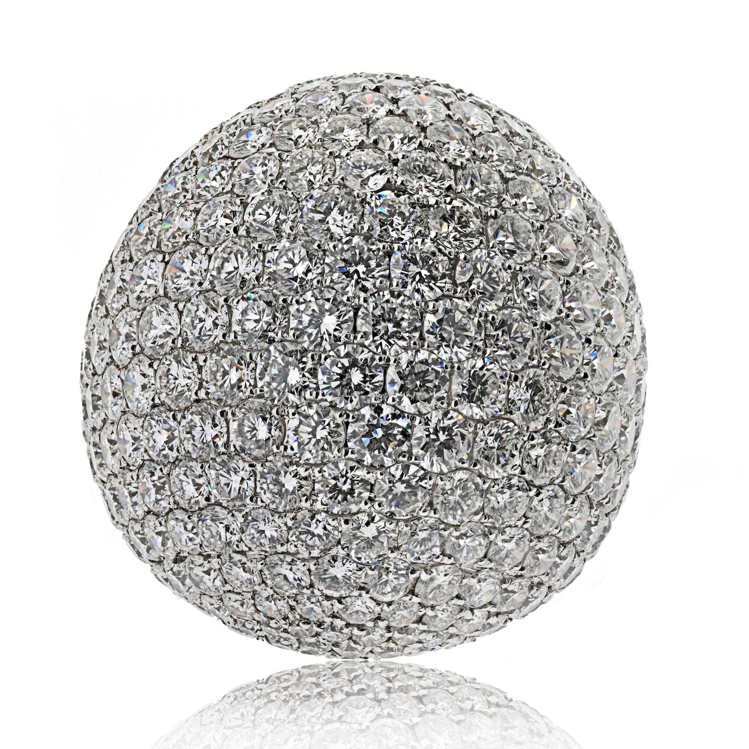 Modern 18K White Gold 14.00cttw Round Diamond Dome Ring