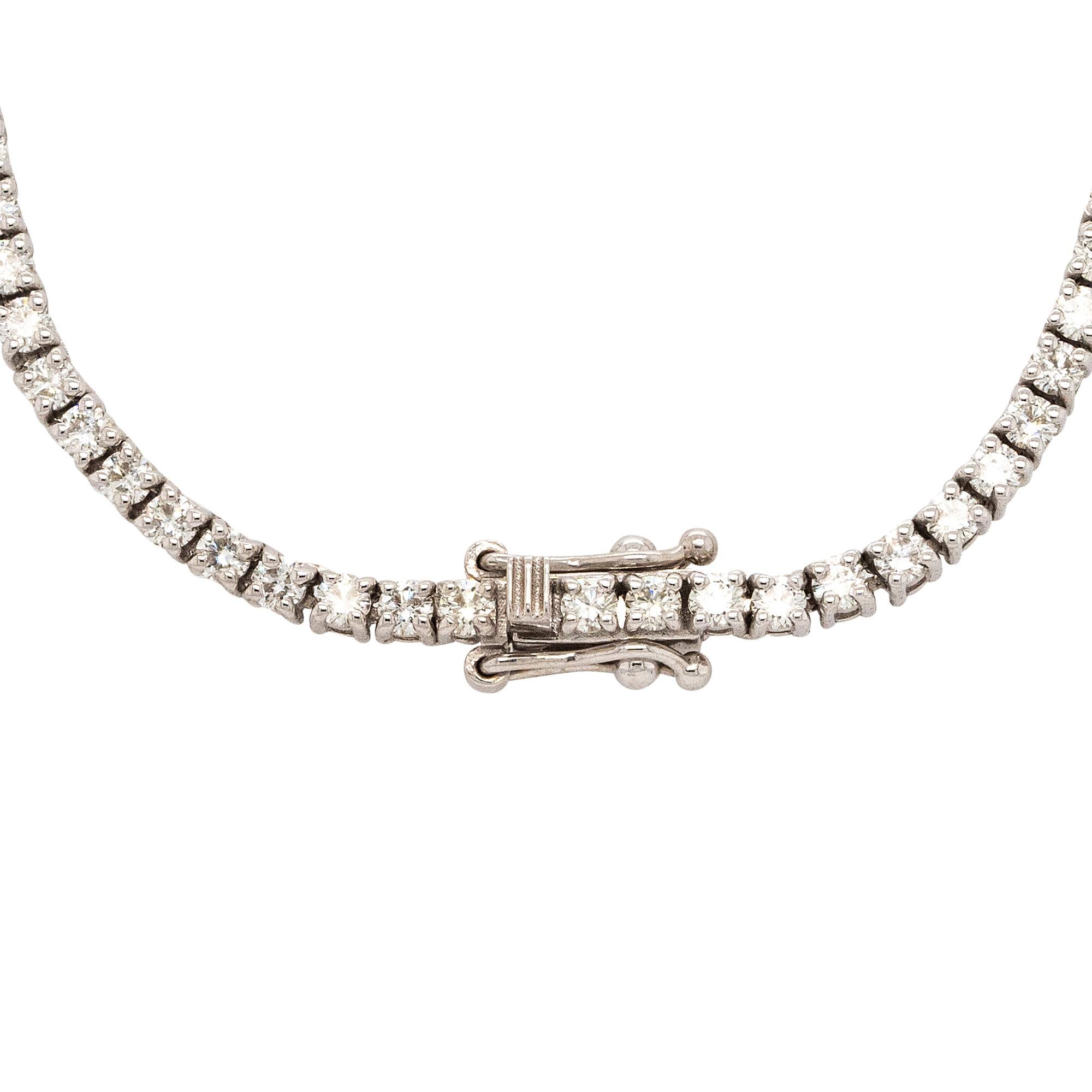 Taille ronde Bracelet tennis en or blanc 18 carats avec diamants naturels de 14,00 carats en vente