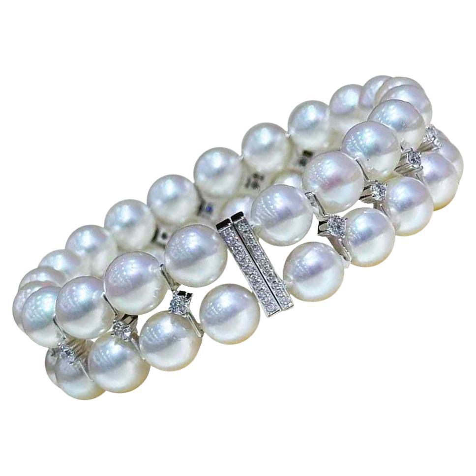 【Sculpted Geometry】Celeste Triple Row Akoya Pearl & Diamond Bracelet