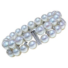 【Sculpted Geometry】Celeste Triple Row Akoya Pearl & Diamond Bracelet
