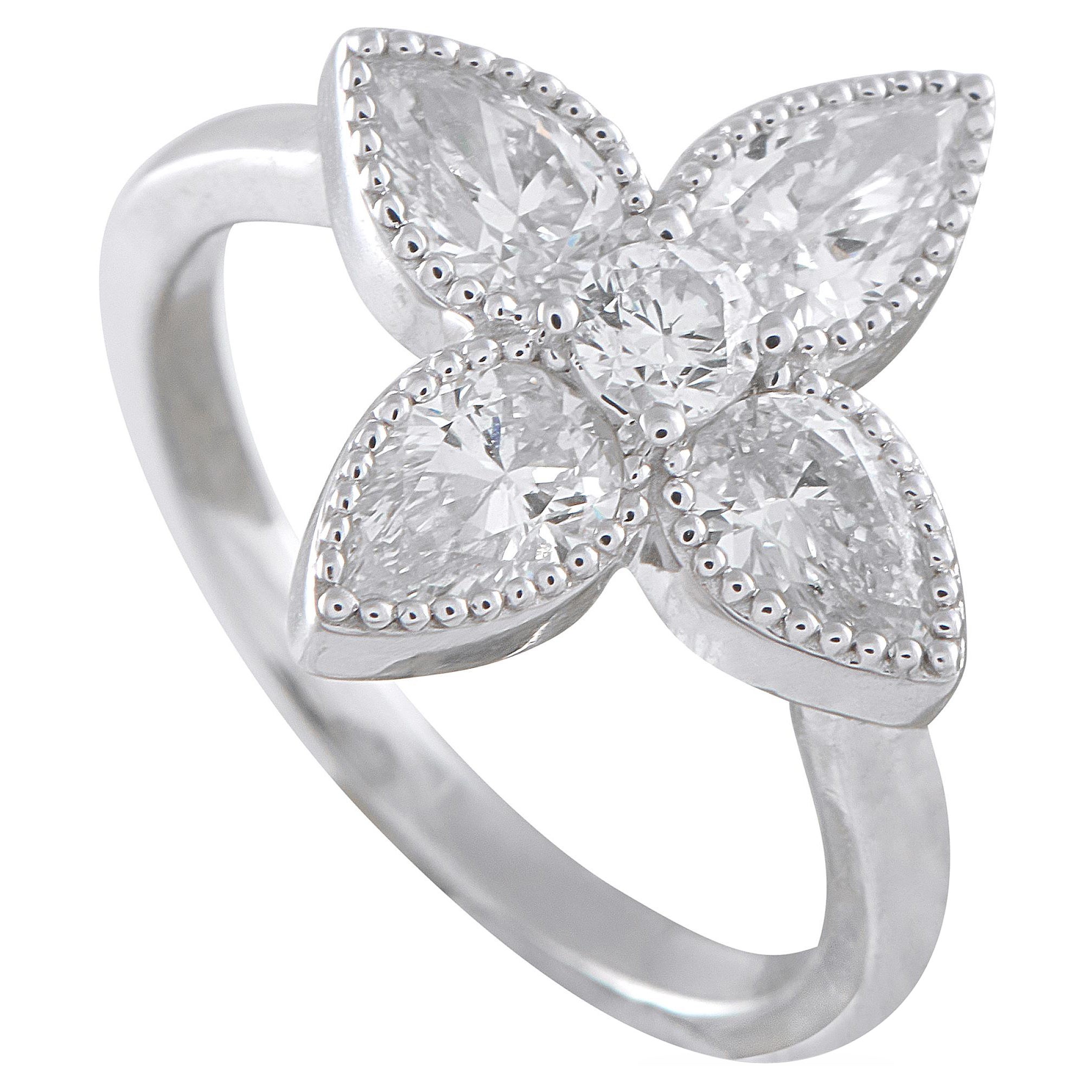 18K Weißgold 1,40ct Diamant Vier Blütenblätter Blumenring ALR-20706 im Angebot