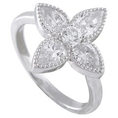 18K Weißgold 1,40ct Diamant Vier Blütenblätter Blumenring ALR-20706