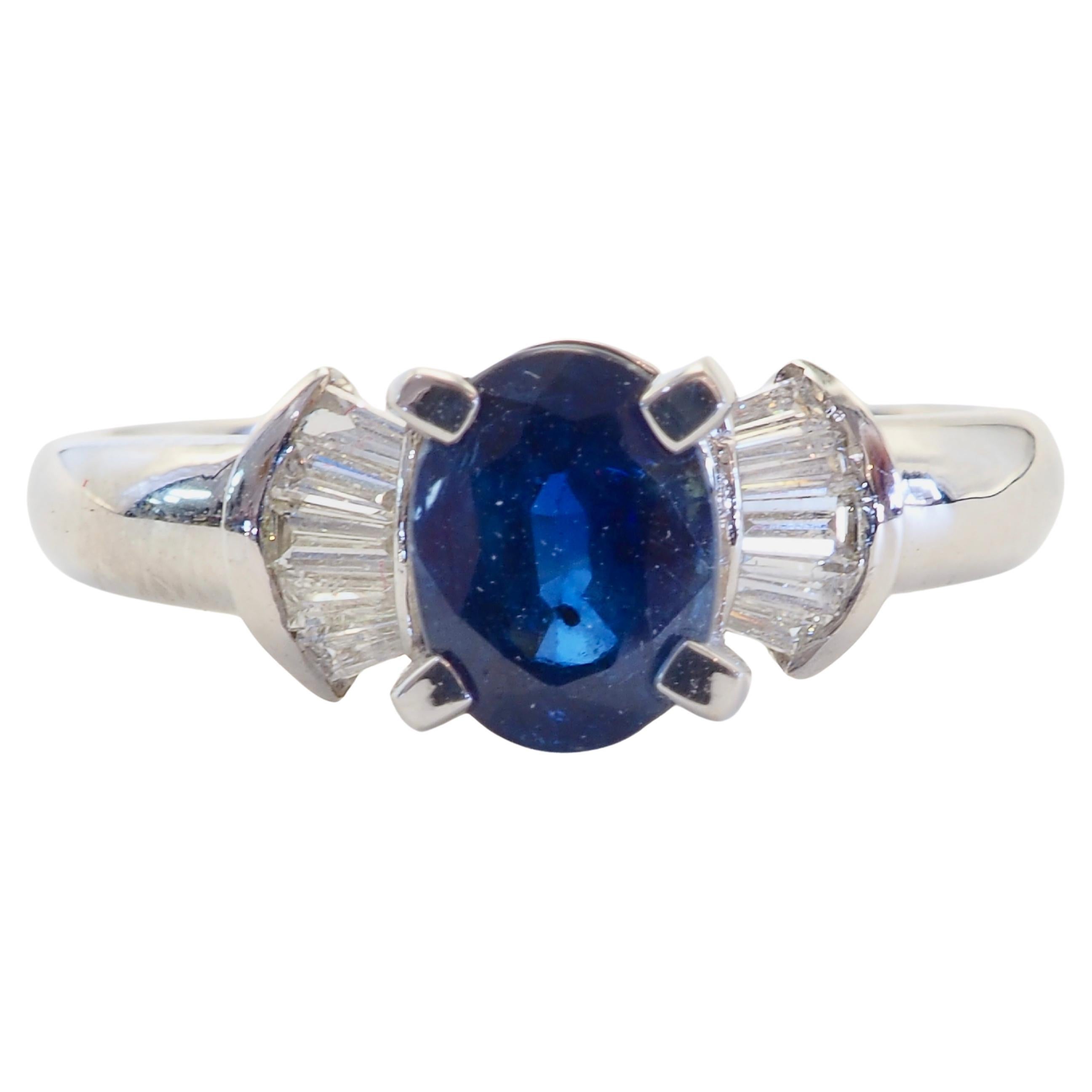 18K White Gold 1.40ct Oval Blue Sapphire & 0.20ct Diamond Bow Ring