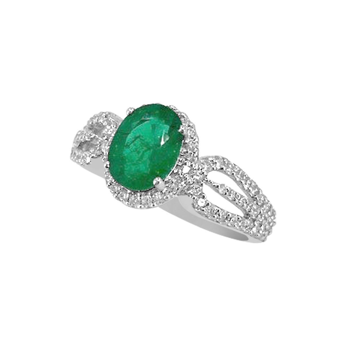 Modern 18K White Gold 1.40cts Emerald and Diamond Ring, Style# RC3094