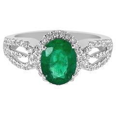 18K White Gold 1.40cts Emerald and Diamond Ring, Style# RC3094