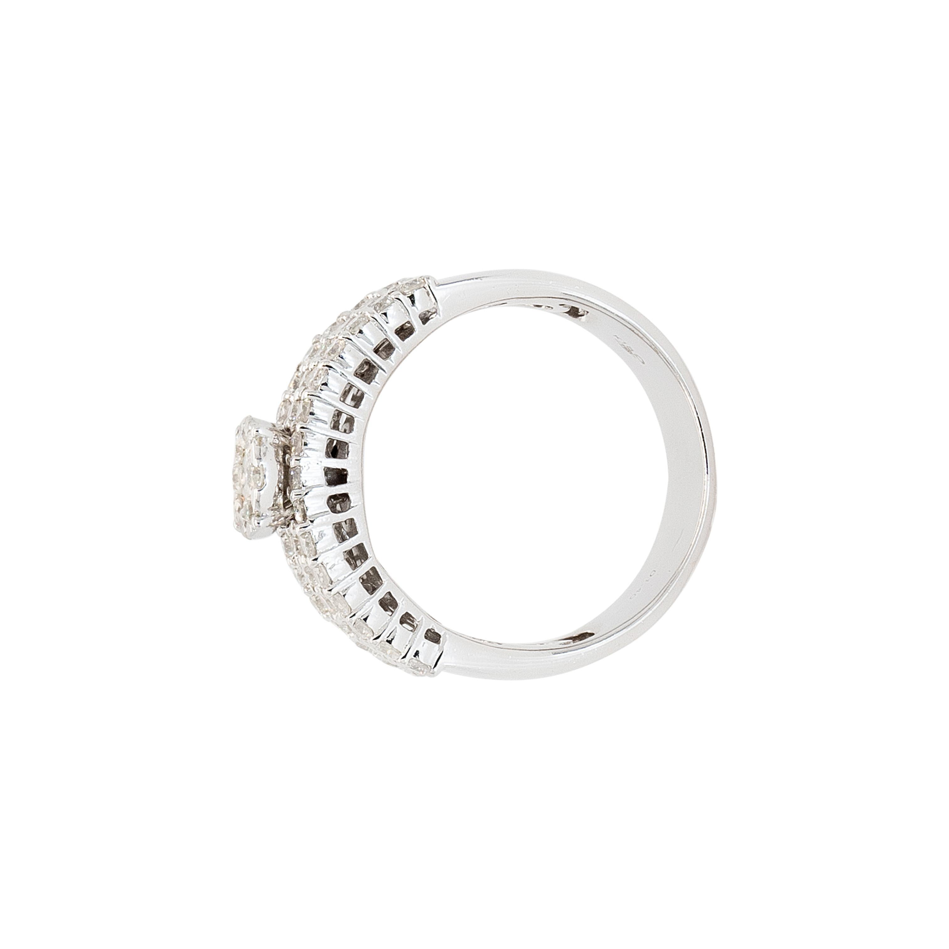Bague grappe de diamants naturels ronds brillants de 1,40 ctw en or blanc 18 carats en vente 7