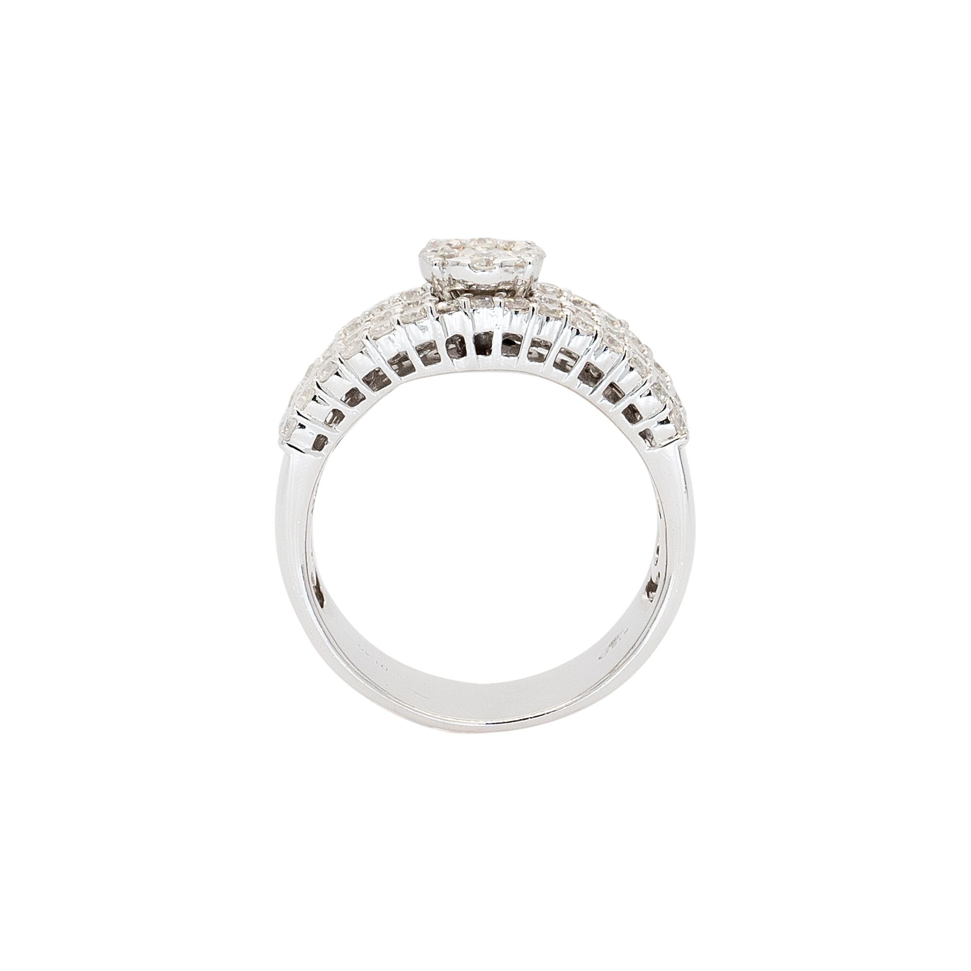 18k White Gold 1.40ctw Round Brilliant Natural Diamond Cluster Ring In New Condition For Sale In Boca Raton, FL