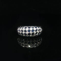 18k White Gold 1.40ctw Sapphire & Diamond Checkerboard Pave Domed Band Ring