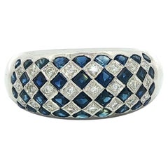 18k White Gold 1.40ctw Sapphire & Diamond Checkerboard Pave Domed Band Ring