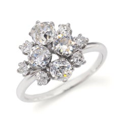 18K White Gold 1.40tcw Old Mine Cut Multi-Diamond Cluster Ring