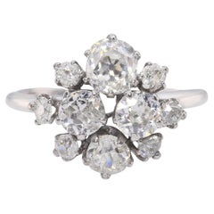 18K White Gold 1.40tcw Old Mine Cut Multi-Diamond Cluster Ring
