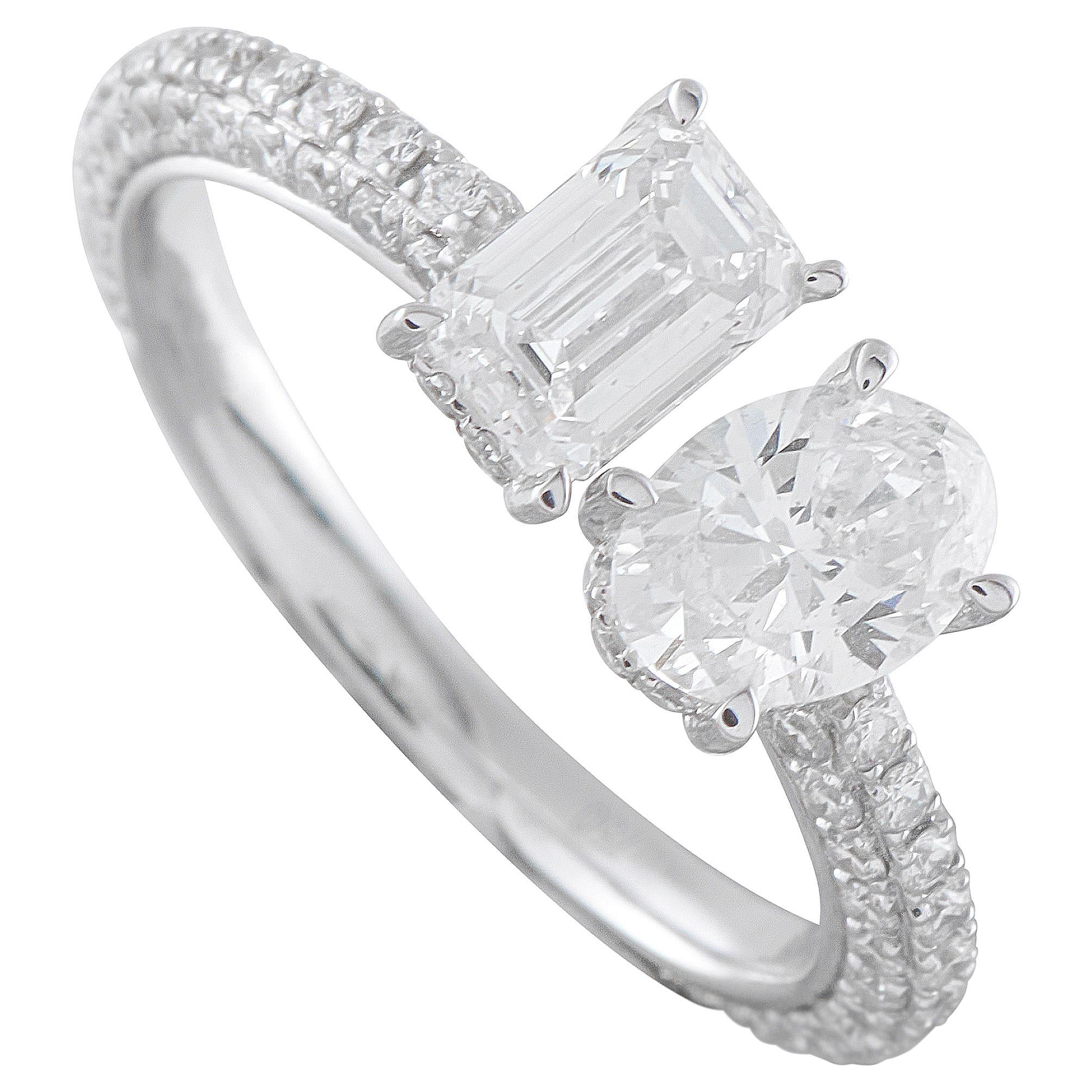 18K Weißgold 1,42ct Diamant Toi et Moi Ring ALR-19413 im Angebot