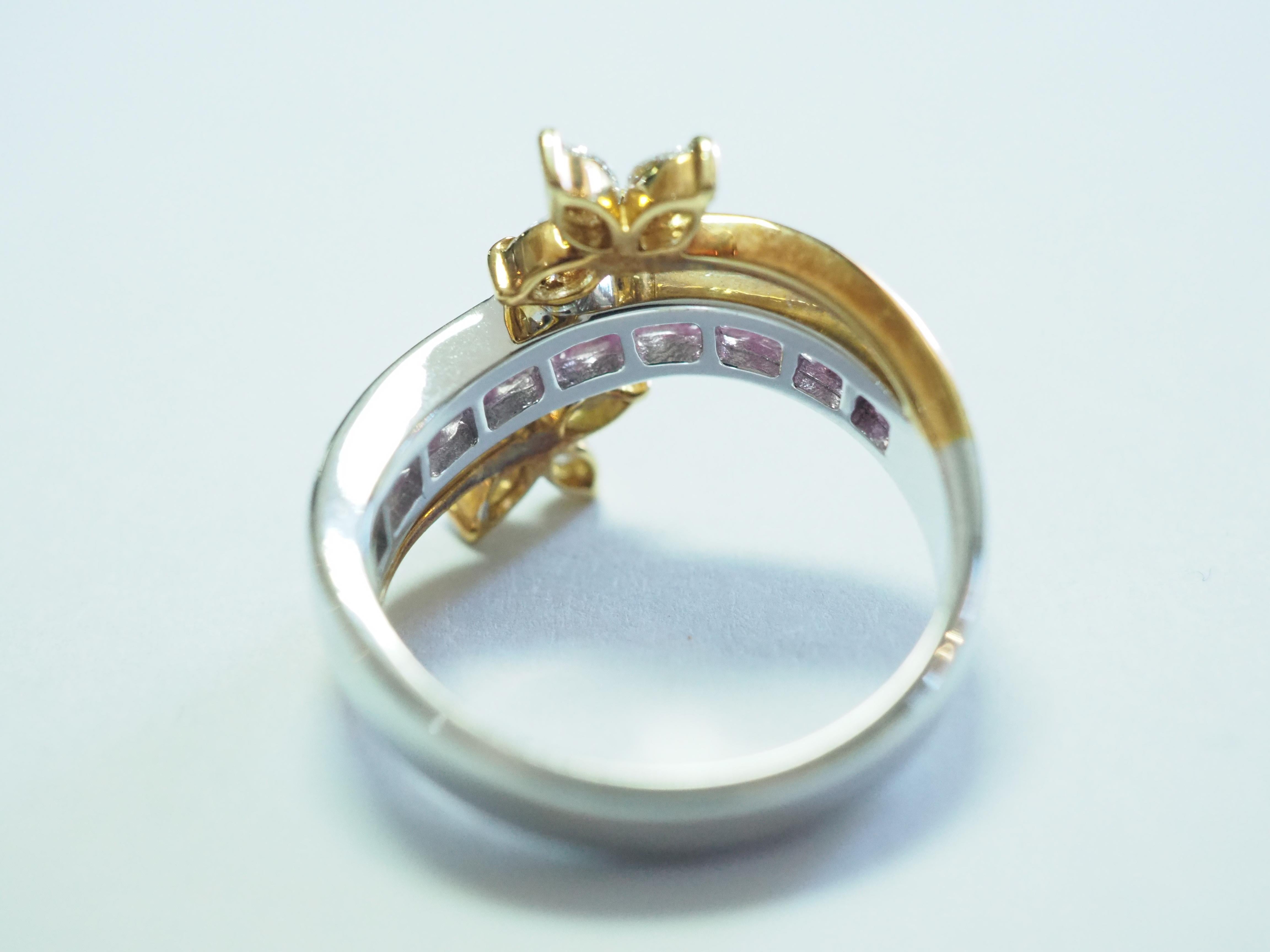 Taille carrée Bague jonc tourbillonnant en or blanc 18 carats avec saphir rose 1,43 carat et diamant 0,54 carat