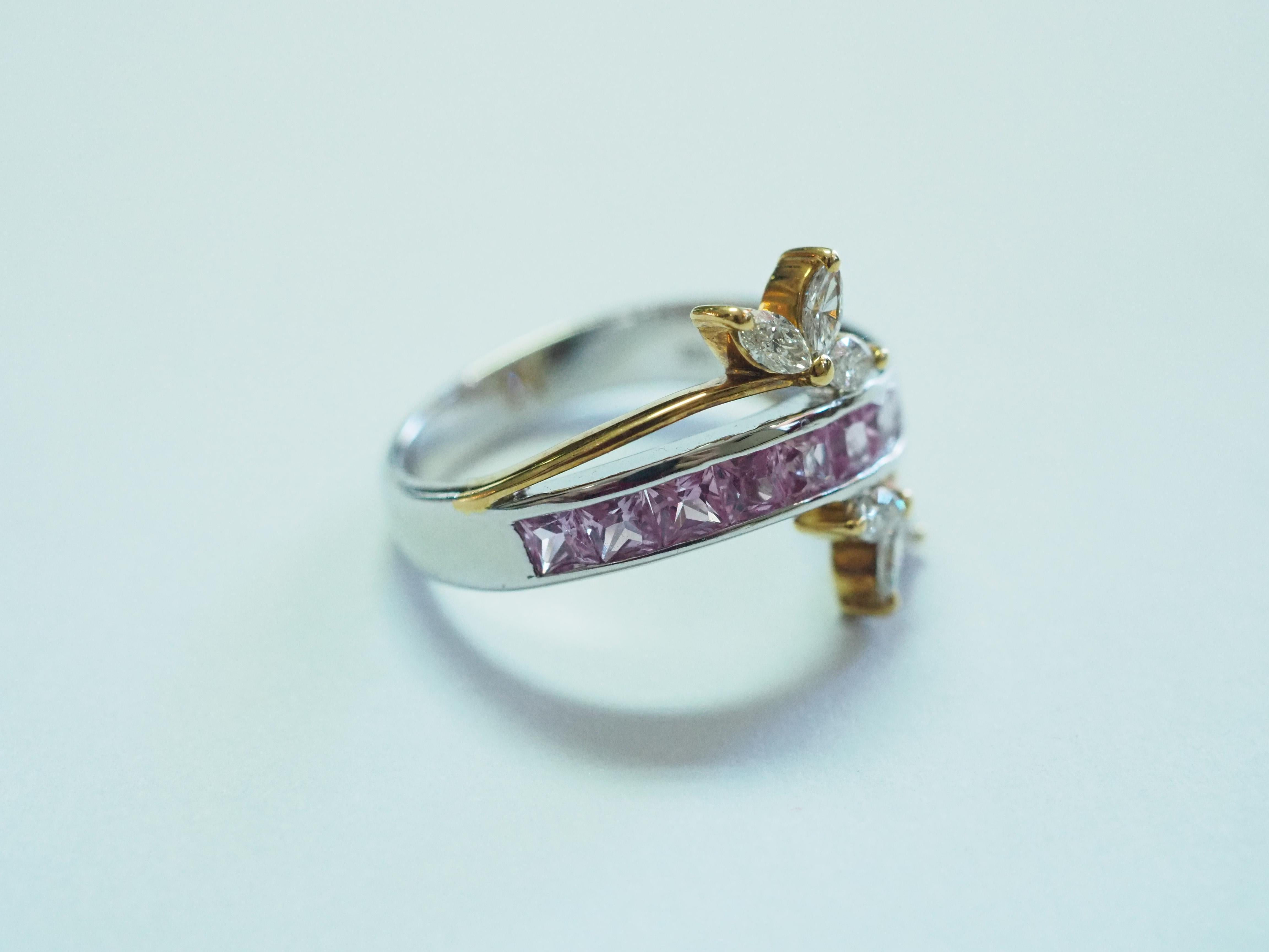 18K White Gold 1.43ct Pink Sapphire & 0.54ct Diamond Swirly Band Ring In New Condition In เกาะสมุย, TH