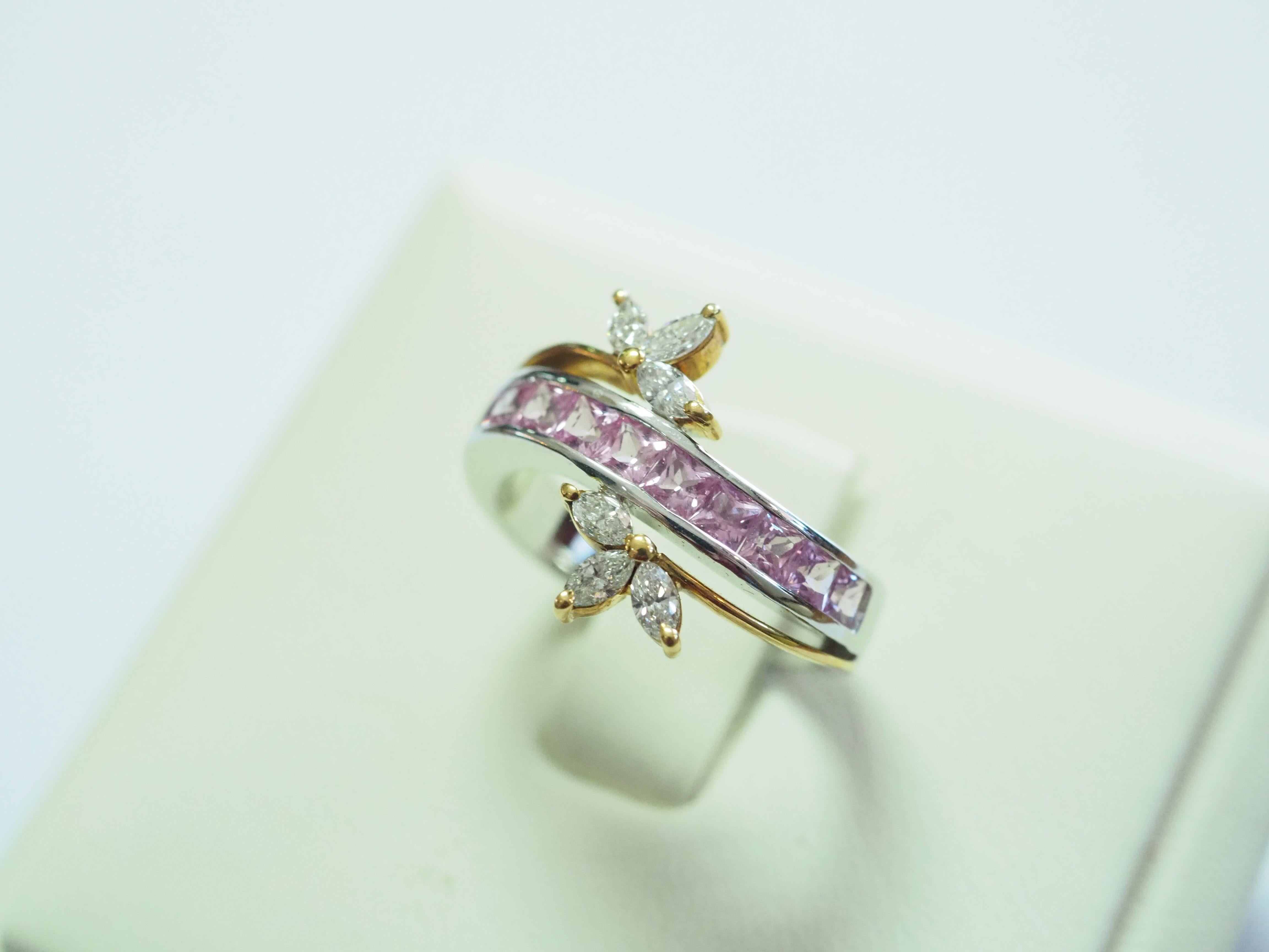Women's 18K White Gold 1.43ct Pink Sapphire & 0.54ct Diamond Swirly Band Ring