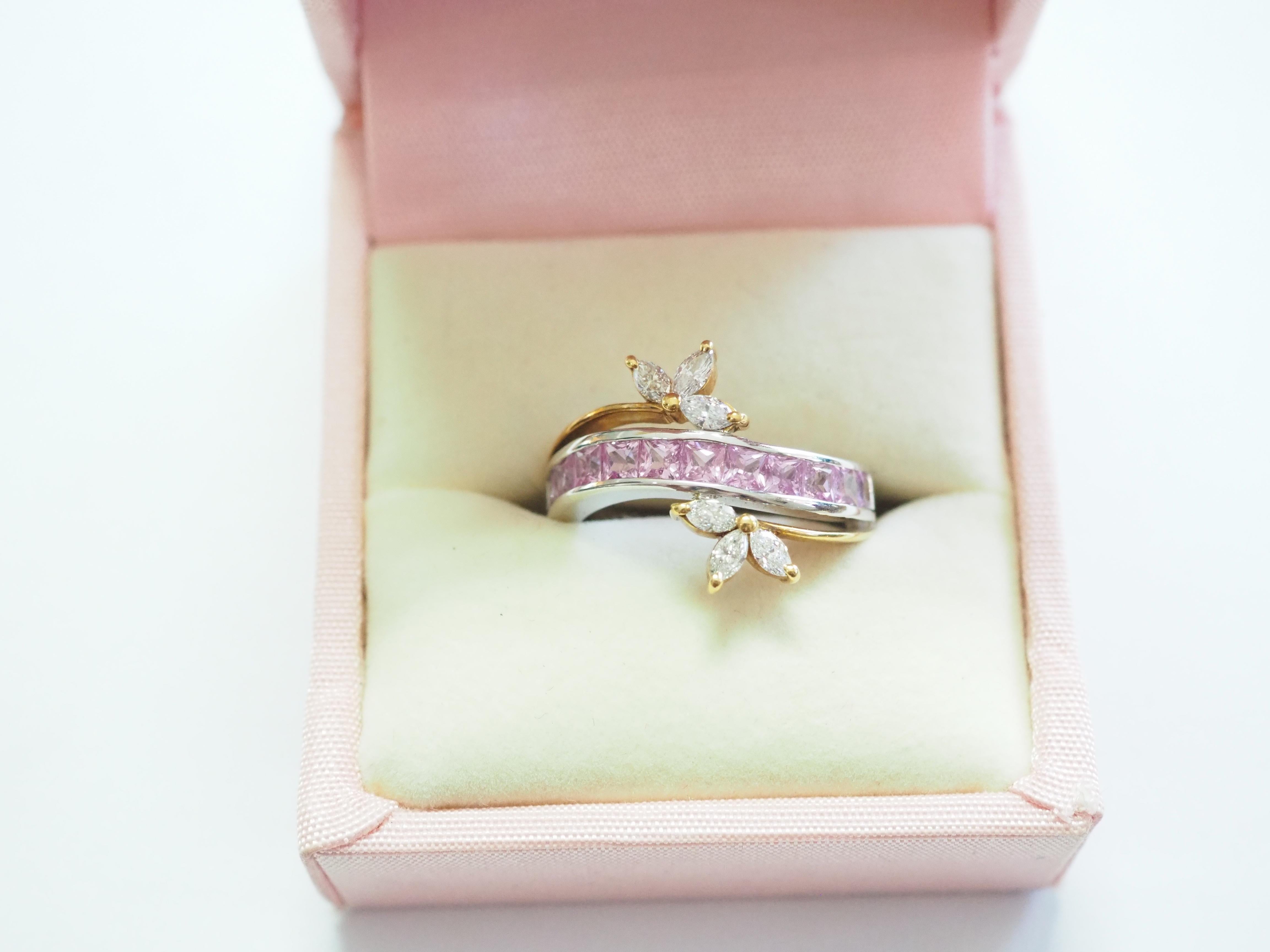 18K White Gold 1.43ct Pink Sapphire & 0.54ct Diamond Swirly Band Ring 1