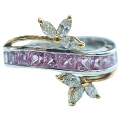 Vintage 18K White Gold 1.43ct Pink Sapphire & 0.54ct Diamond Swirly Band Ring
