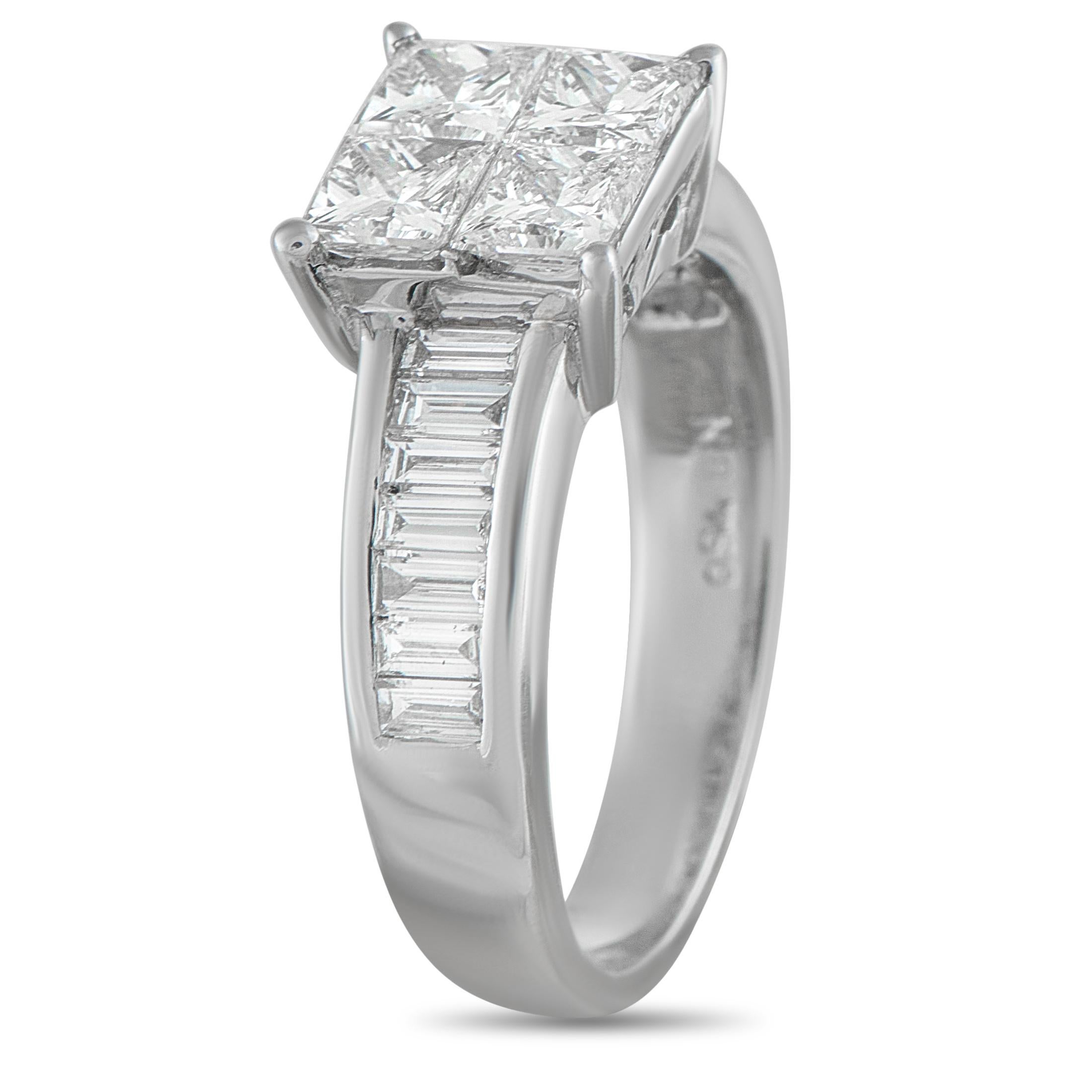 This luxury ring is meant to last a lifetime. The sleek Platinum setting comes to life thanks to an elegant array of Diamonds with a total weight of 1.44 carats. A 3mm wide band and a 6mm top height make it an ideal piece for everyday wear.This