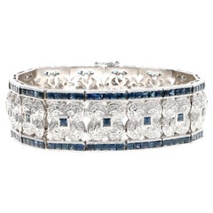 18K White Gold 14.5 Carat Total Weight Natural Sapphire & Diamond Bracelet