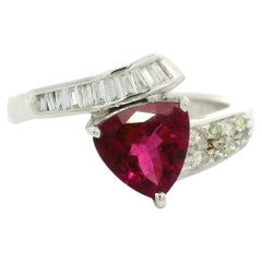 18k White Gold 1.45ctw Trillion Rubellite Tourmaline & Diamond Bypass Ring