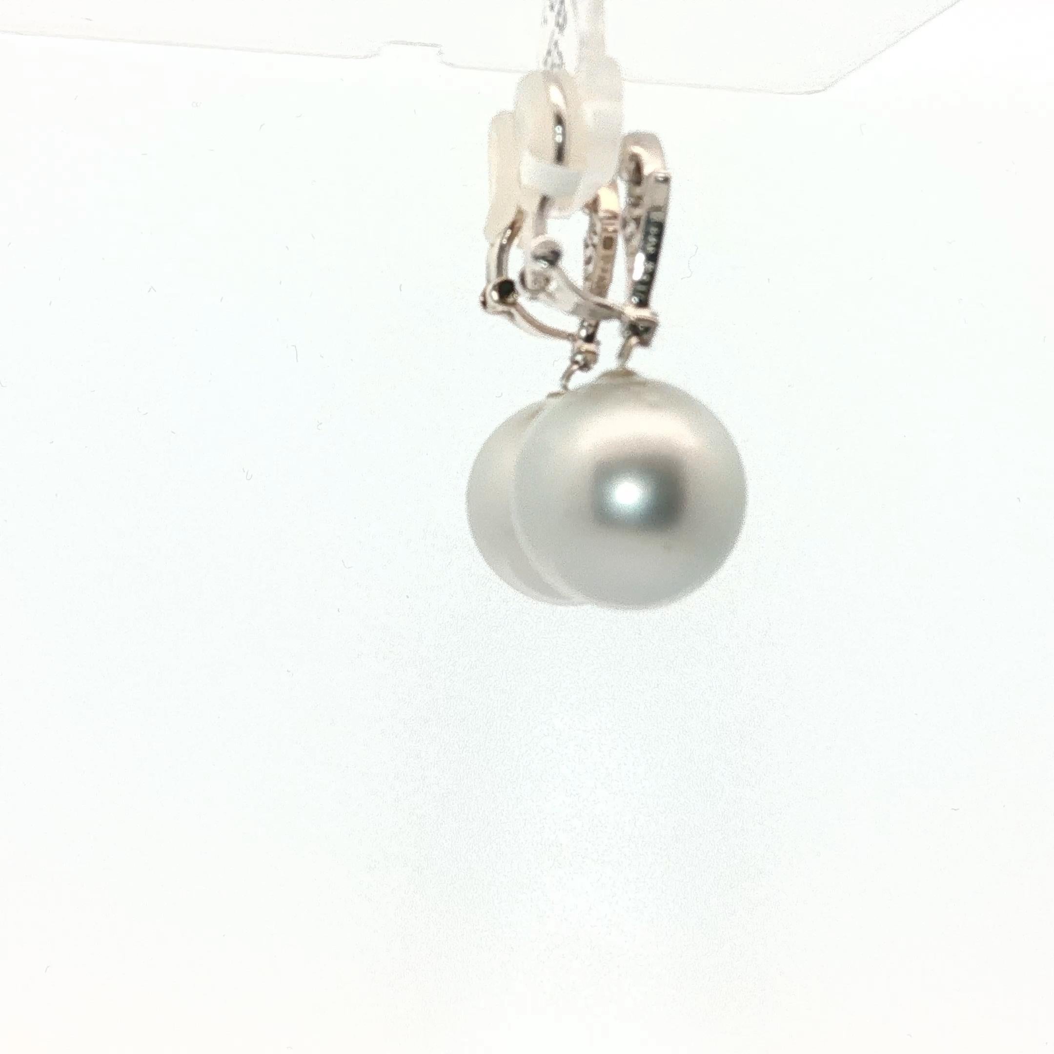 Donna 18K White Gold 14.5mm Silver Tahitian South Sea Pearl & Diamond Drop Earrings in vendita