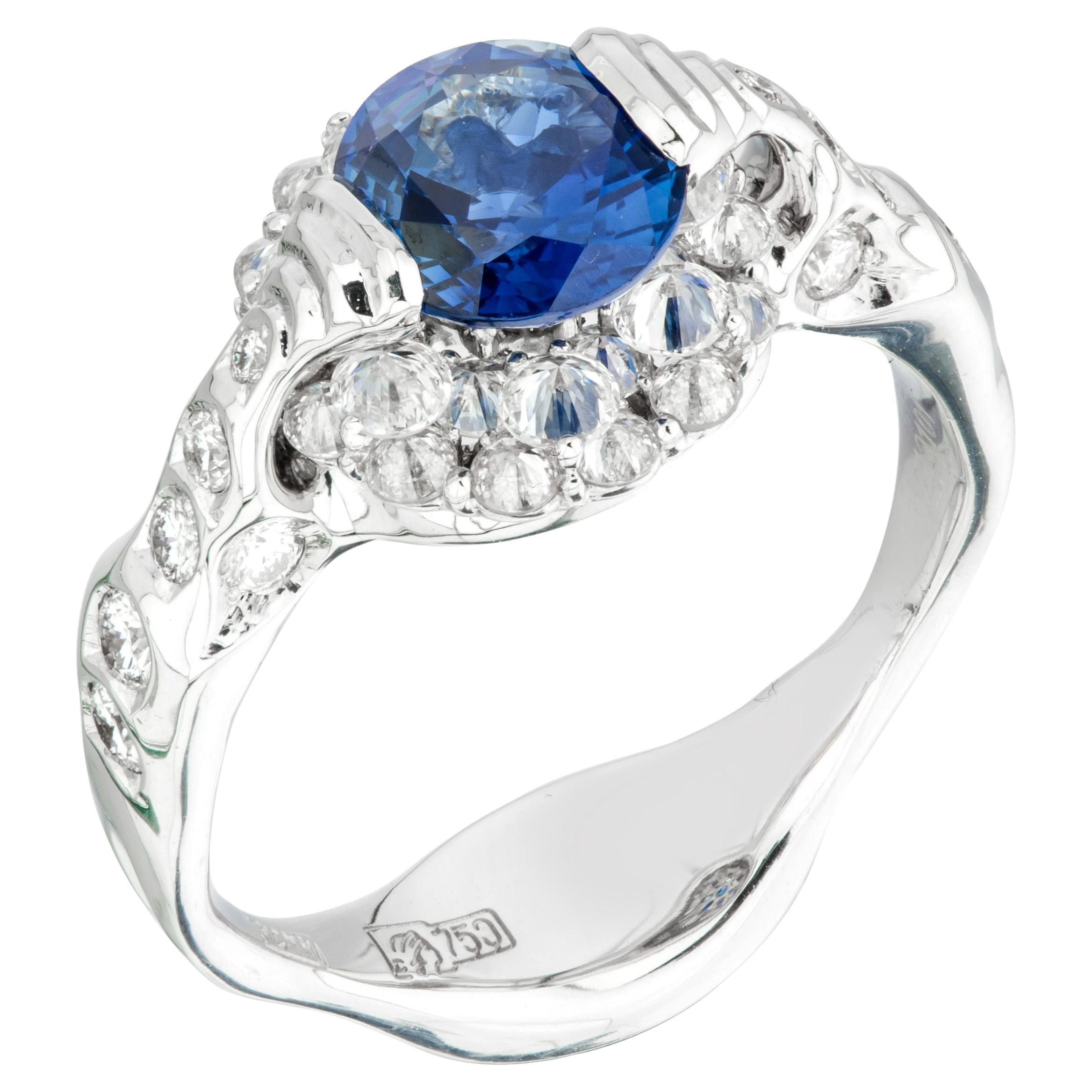 18K White Gold 1.46ct Sapphire Diamond Ring  For Sale