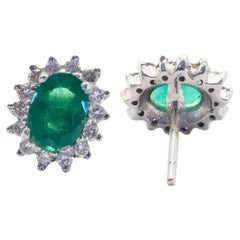 18k White Gold 1.47 Carat Emerald & 0.42 Carat Diamond Cocktail Stud Earrings