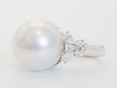 18K White Gold 14.7mm South Sea Pearl & 0.80ct Diamond Cocktail Fine Ring