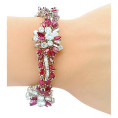 18K White Gold & 14ct Diamond and 19ct Rubies Midcentury Bracelet